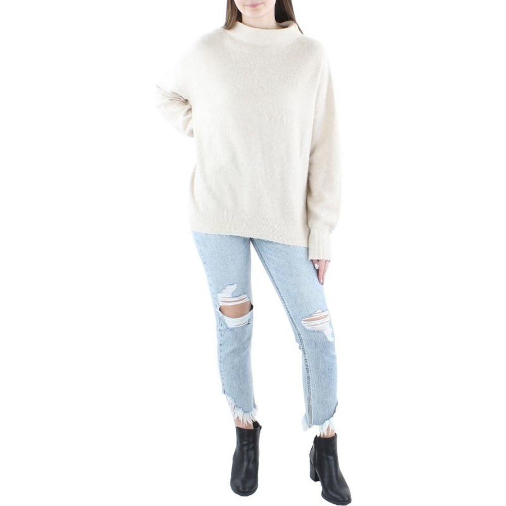 Karen Kane Womens Beige Knit Ribbed Trim Mock Turtleneck Sweater Top